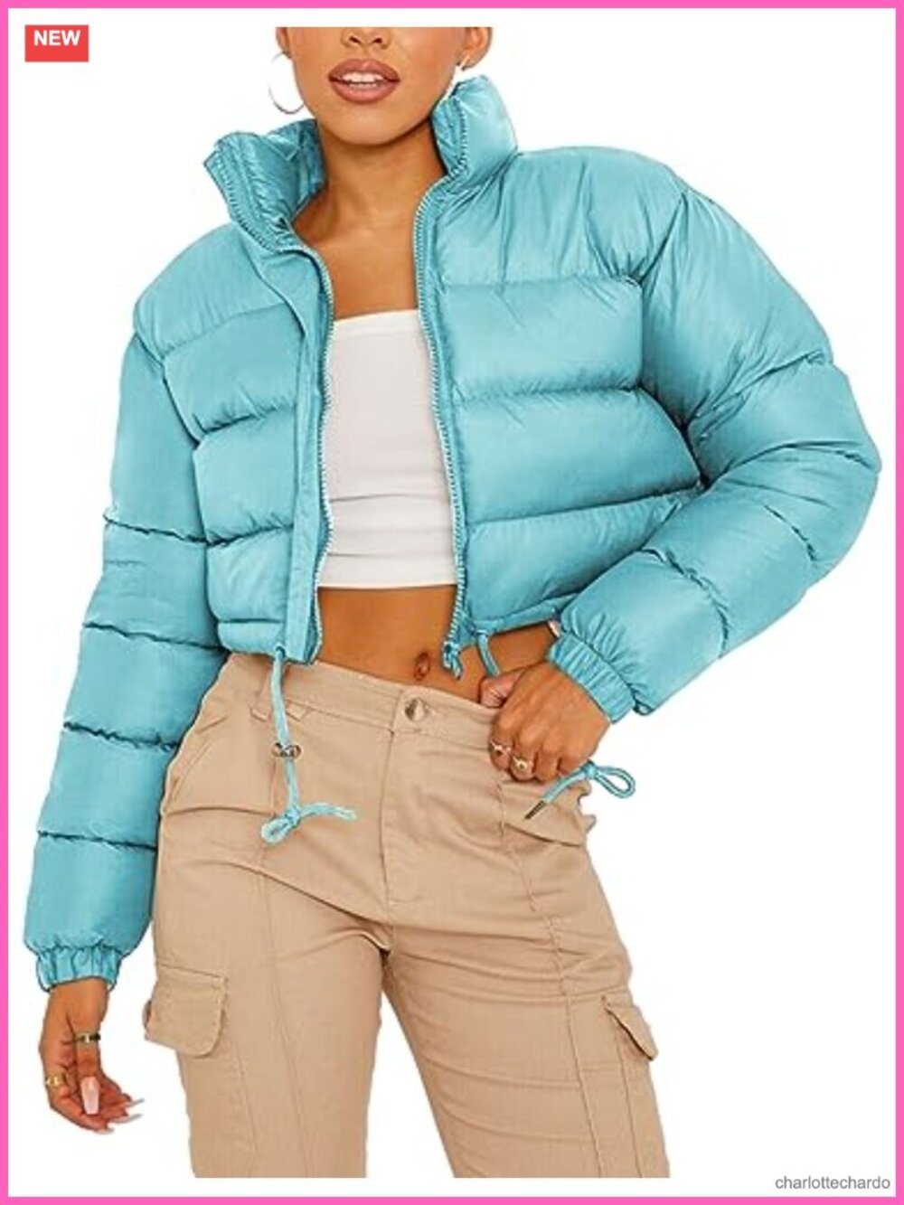 Women Cropped Puffer Jacket Winter Warm Zip Up Bubble Coat Quilted